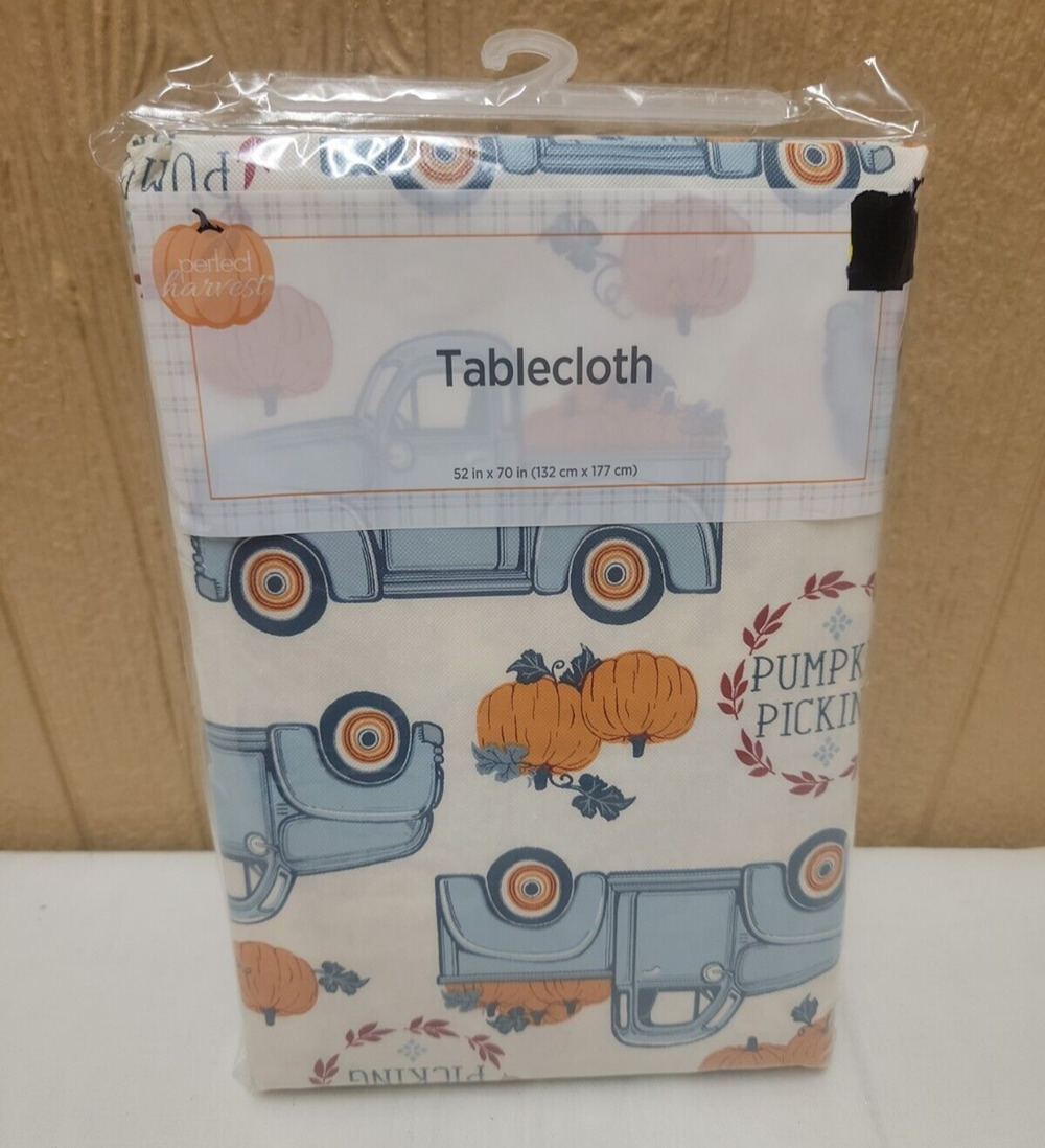 Fall Perfect Harvest Tablecloth Rectangular 52 in x 70 in Little Blue Truck